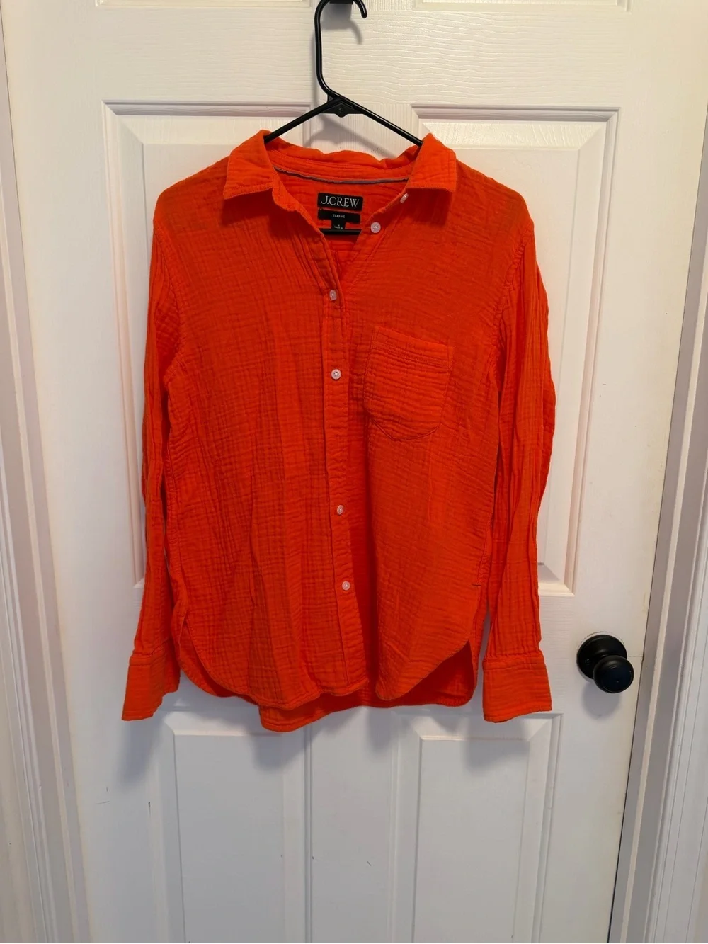 J. Crew Orange Double Gauze Crinkle Classic Fit Long Sleeve Button-Up Shirt 6